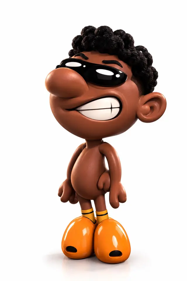 Personaje base sin ropa, con gafas, dientes apretados y chanclas naranjas, sobre fondo blanco